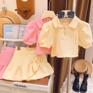 【新品】【100cm】【イエロー】パススリーブトップススカート風ショートパンツセットアップ