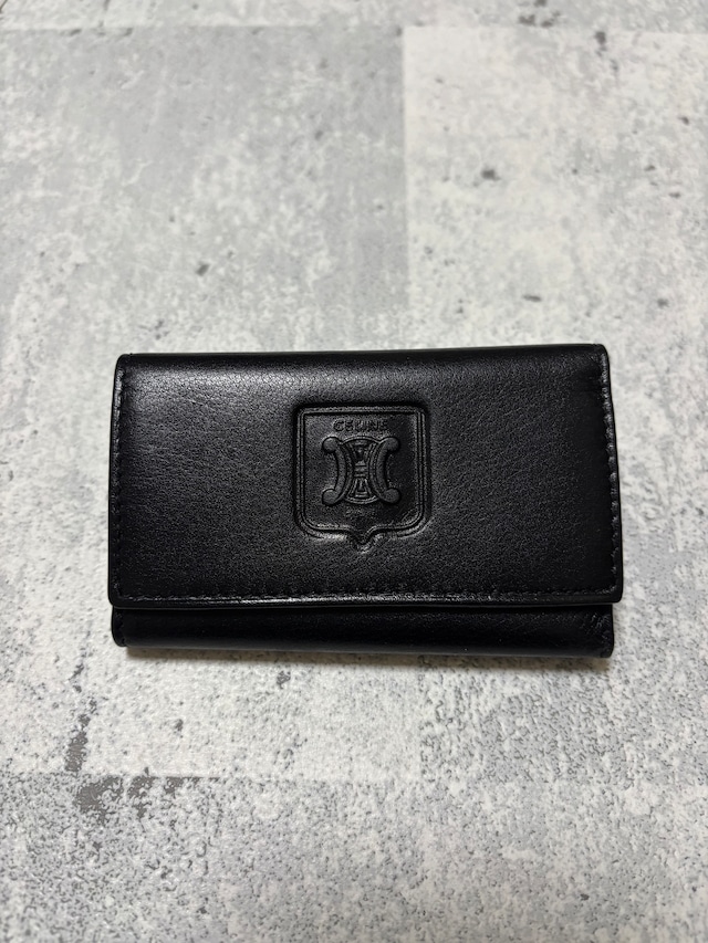 CELINE トリオンフ型押し レザーキーケース ブラック タグ付き