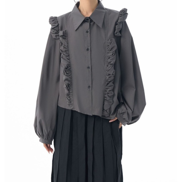 フリル 長袖 腰丈 シャツ 3color BL0555