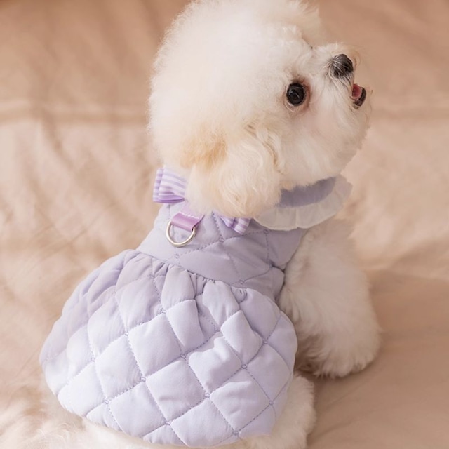 キルティング素材のウエストギャザーワンピース　犬服　00993