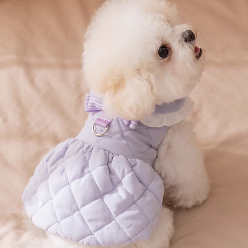 キルティング素材のウエストギャザーワンピース 犬服 00993