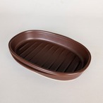 耐熱蓋付オーバルグリラー ブラウン 陶器 グリルパン 耐熱皿 オーブン料理 魚焼きグリル 電子レンジ オーブン