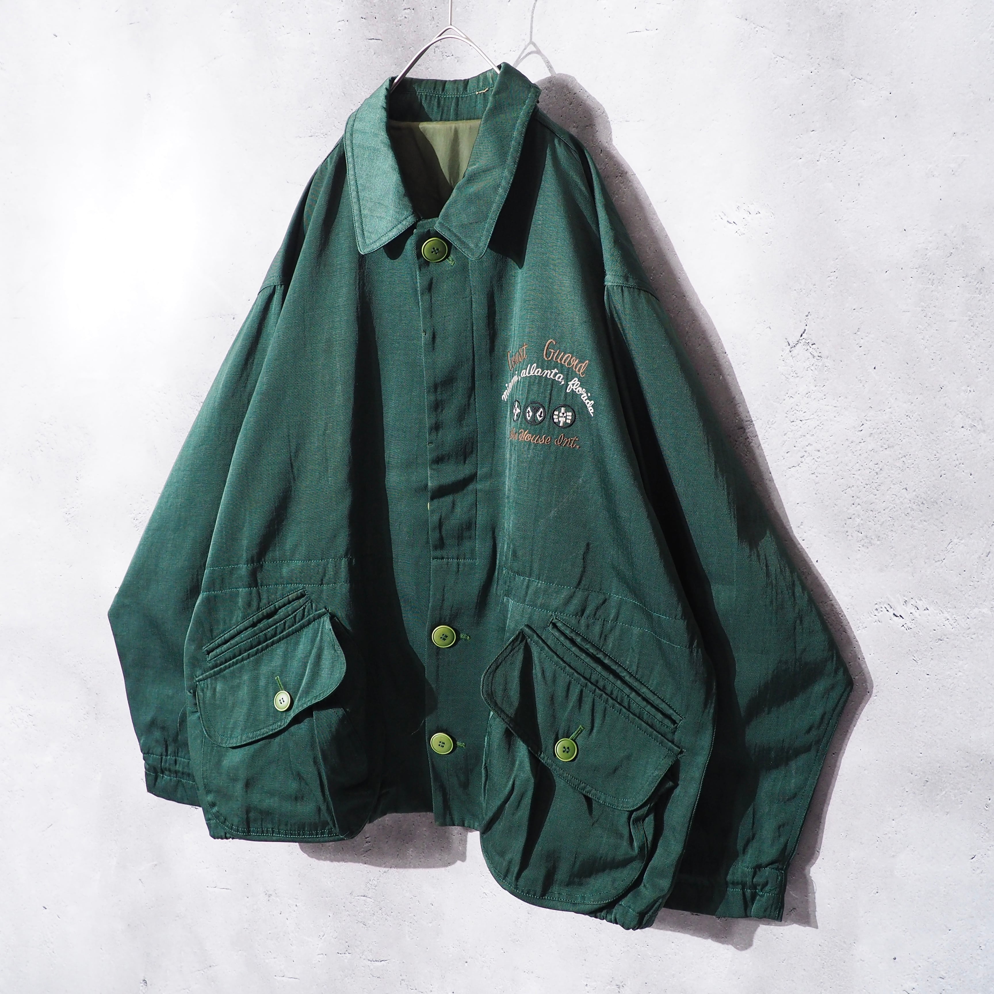 1980s ” Old ABAHOUSE ” Beautiful green Color vintage loose Nylon jacket