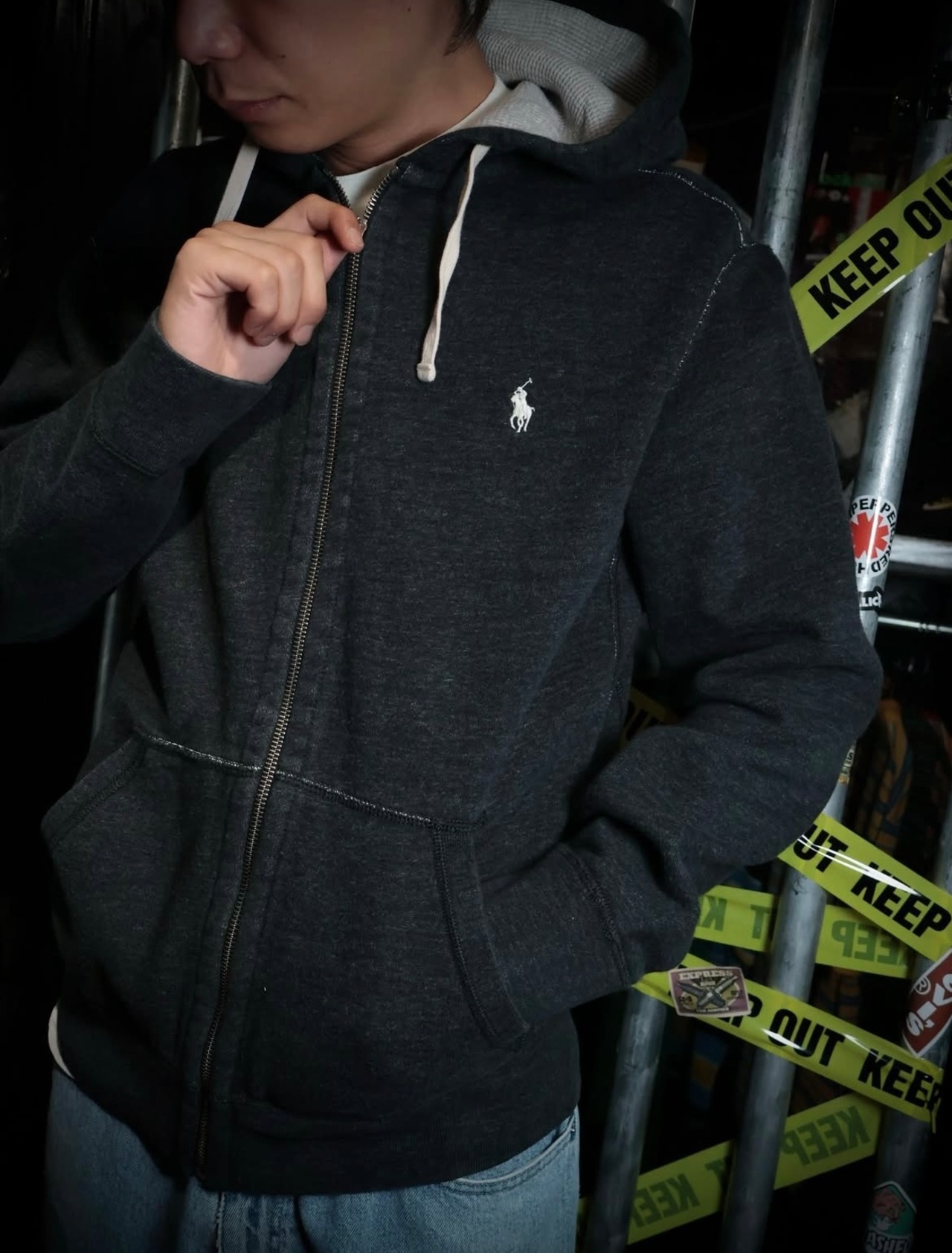POLO RALPH LAUREN ジップパーカー　フード裏サーマル　霜降りグレー　M