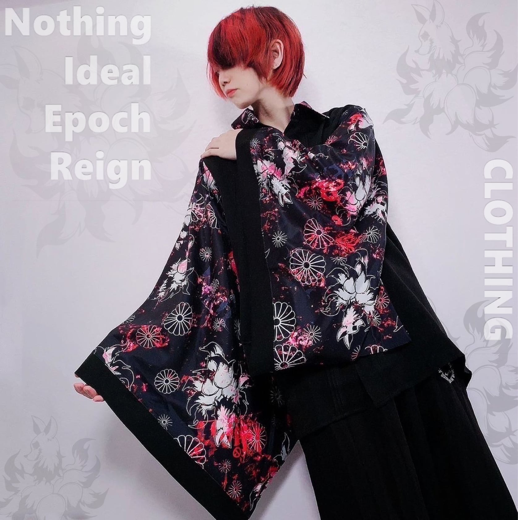 着物風袖ブロッキングシャツ【和柄九尾・赤】 | NIER CLOTHING powered by BASE