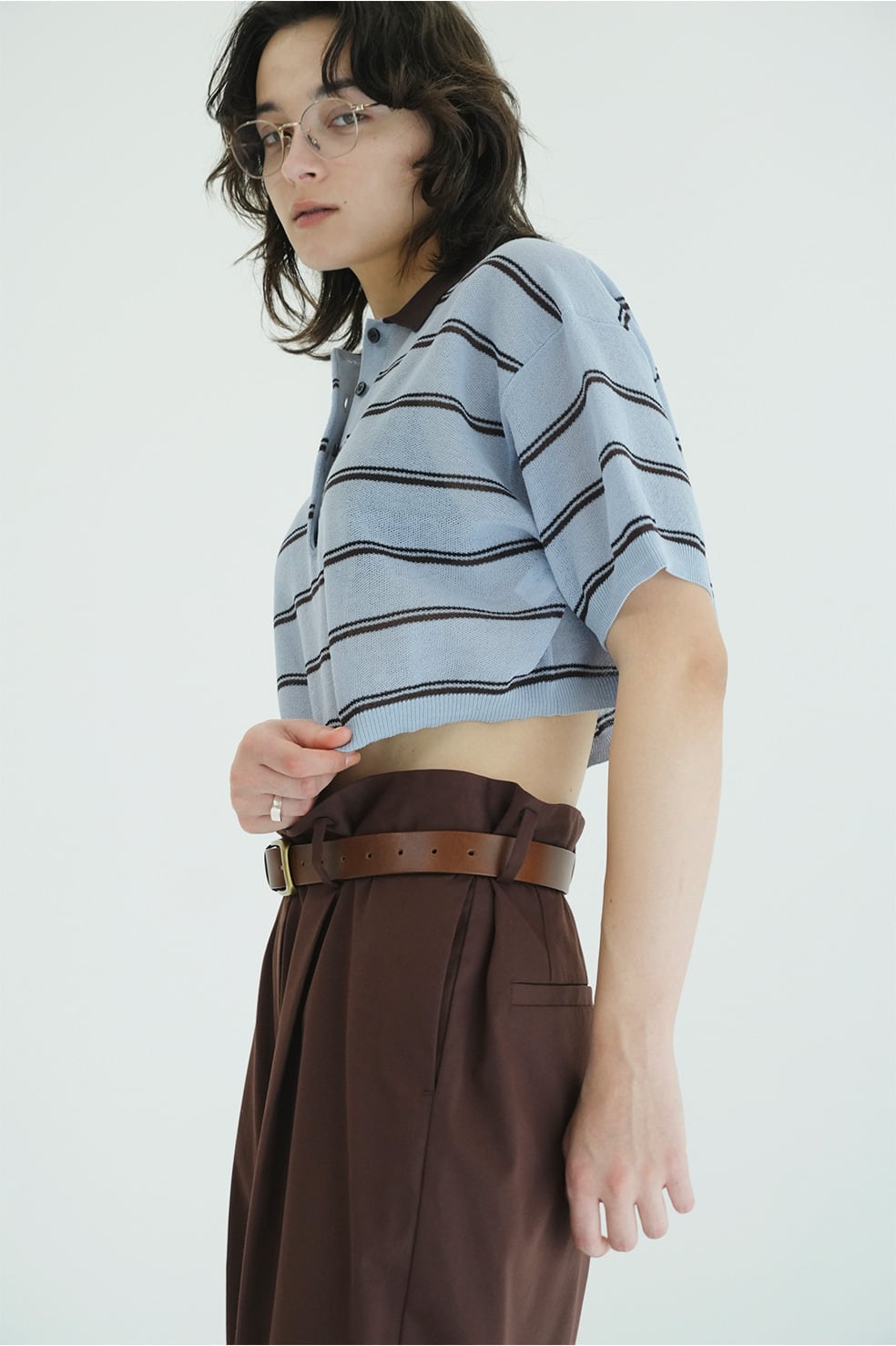 CLANE(クラネ) SPONGY SHEER POLO KNIT TOPS BLUE | サウスオレンジ