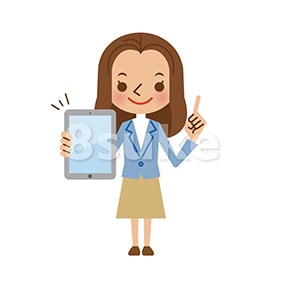 イラスト素材:タブレット端末を持つ若い女性(ベクター・JPG)