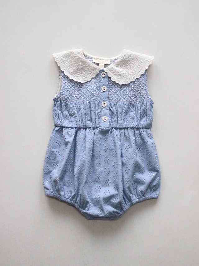 BONJOUR DIARY  BABY ROMPER Blue broderie anglaise organic voile  12m-2y