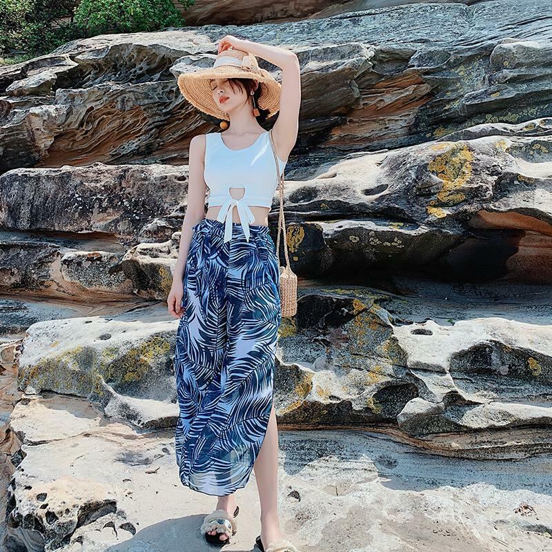 水着 ３点セット タンキニ ワイドパンツ リボン ボタニカル柄 ビーチウェア ハイウエスト リゾート スタイリッシュ フェミニン 韓国ファッション おしゃれ レディース Me Too