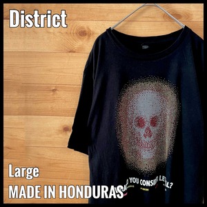 【District】スカル ドッド画 プリント Tシャツ ディストリクト ロゴ L US古着