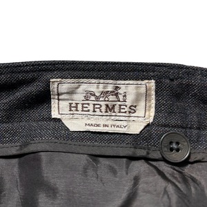 HERMES leather switching cashmere blend wool slacks