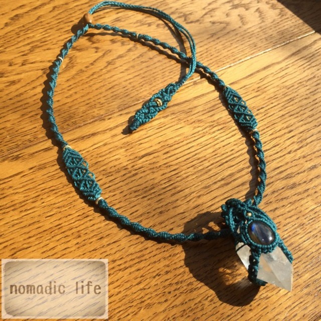 No.15//Crystal-Labradorite macrame necklace/クリスタル-ラブラドライト マクラメネックレス