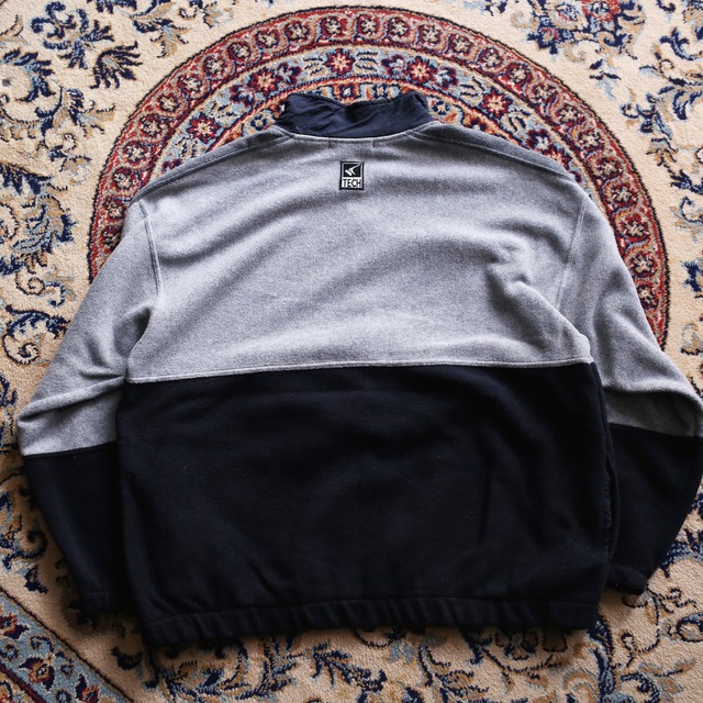 3-tone switching design half zip fleece pullover