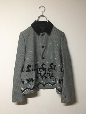 COMME des GARÇONS デザインジャケット 千鳥格子柄 ベロア襟 アンティーク調刺繍