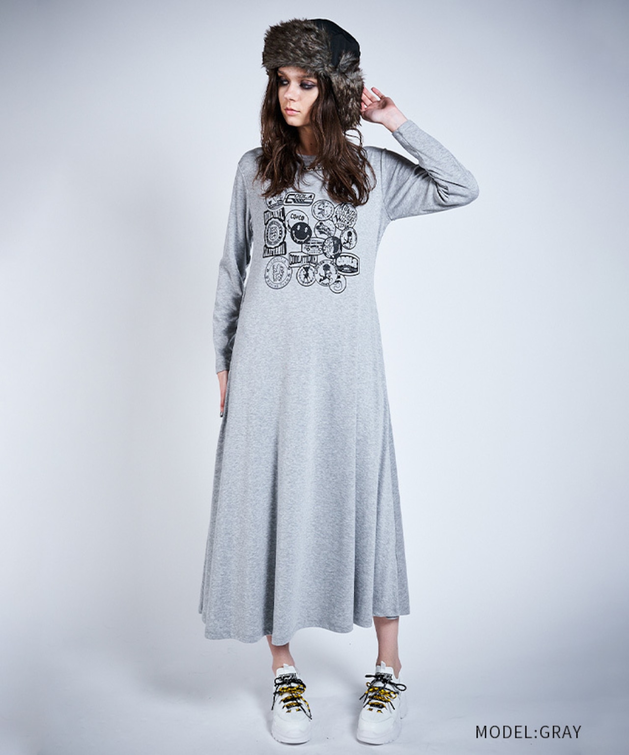 ランダムパッチプリントドレス (GRAY) CQ-47011