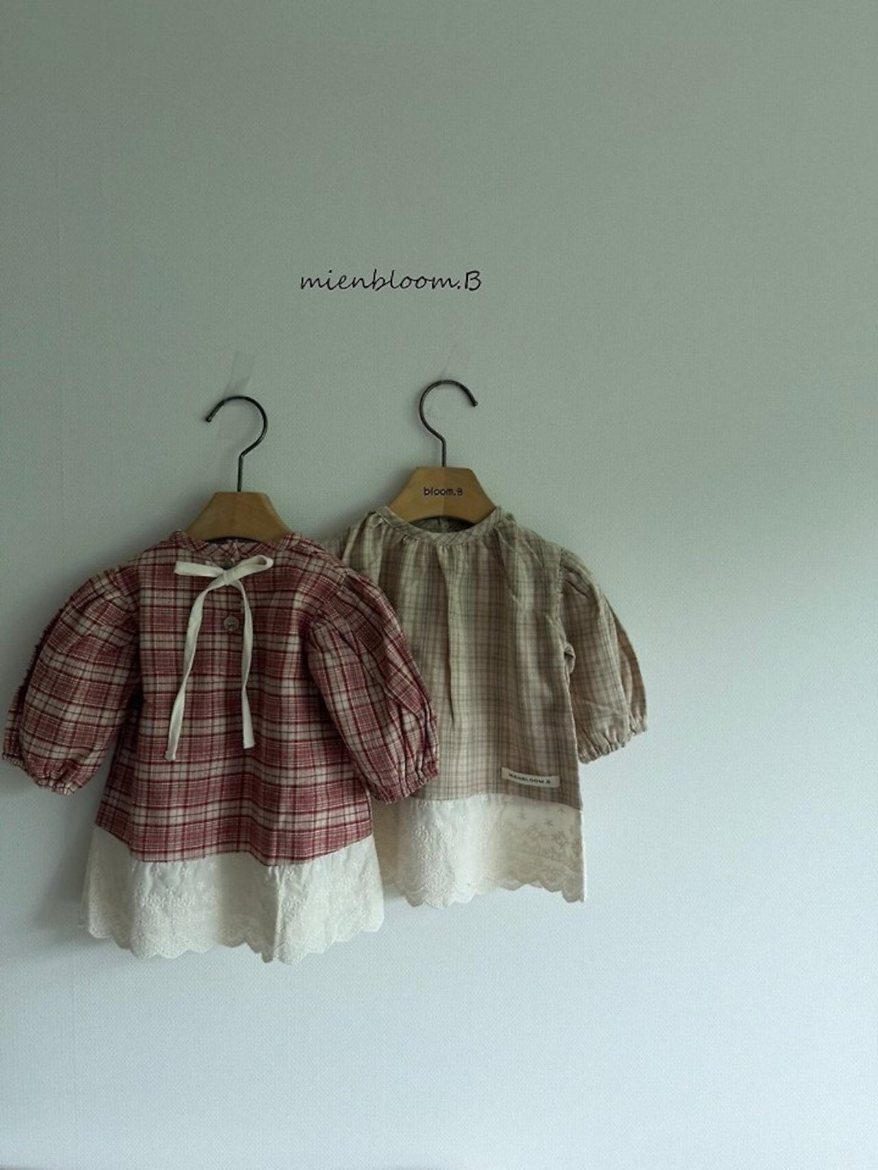 韓国子供服 / 26Autumn / ?取寄?MienbloomB / チェックレースワンピース / ベビー服 / キッズ服 *1号~11*