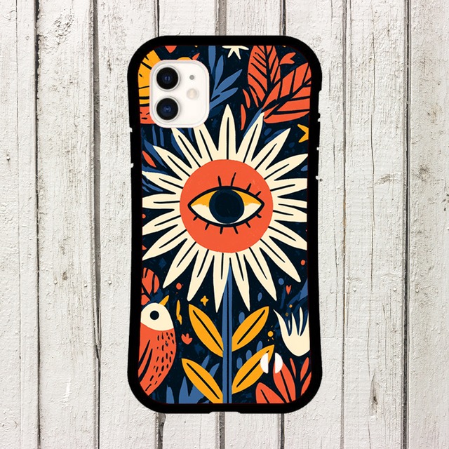 受注生産 iPhoneケース 大きな目と太陽の民芸アート｜シンボルモチーフ FMSY011D