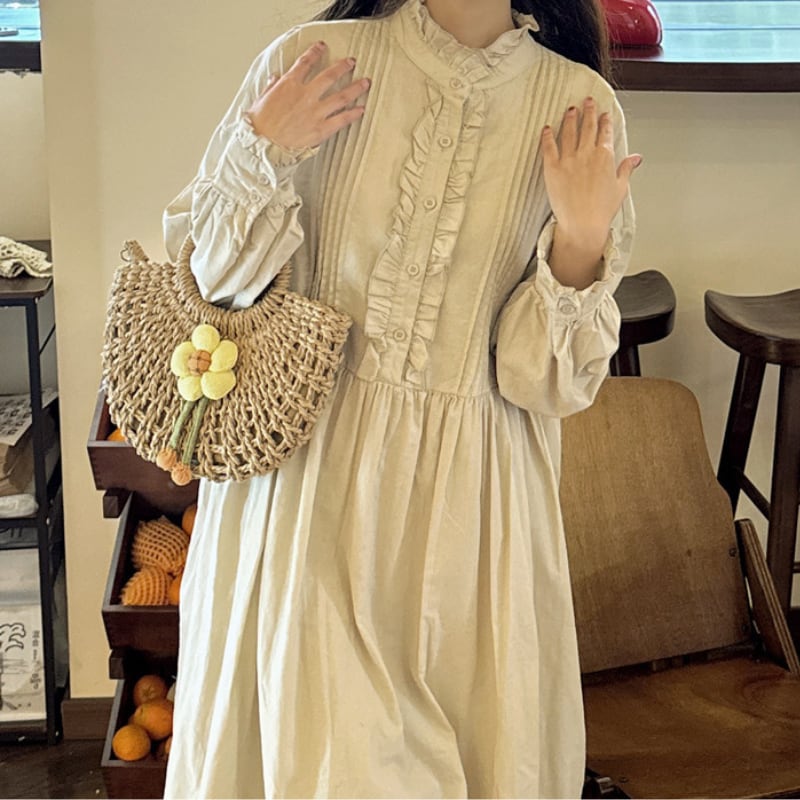 フリル 長袖 シャツワンピース 1061