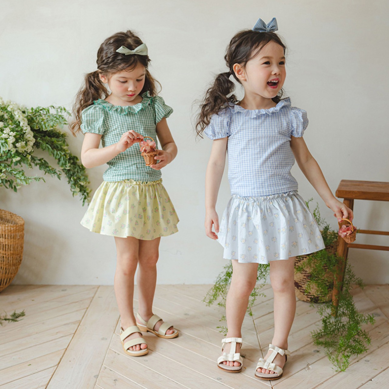 夏花柄レギンス付きスカート