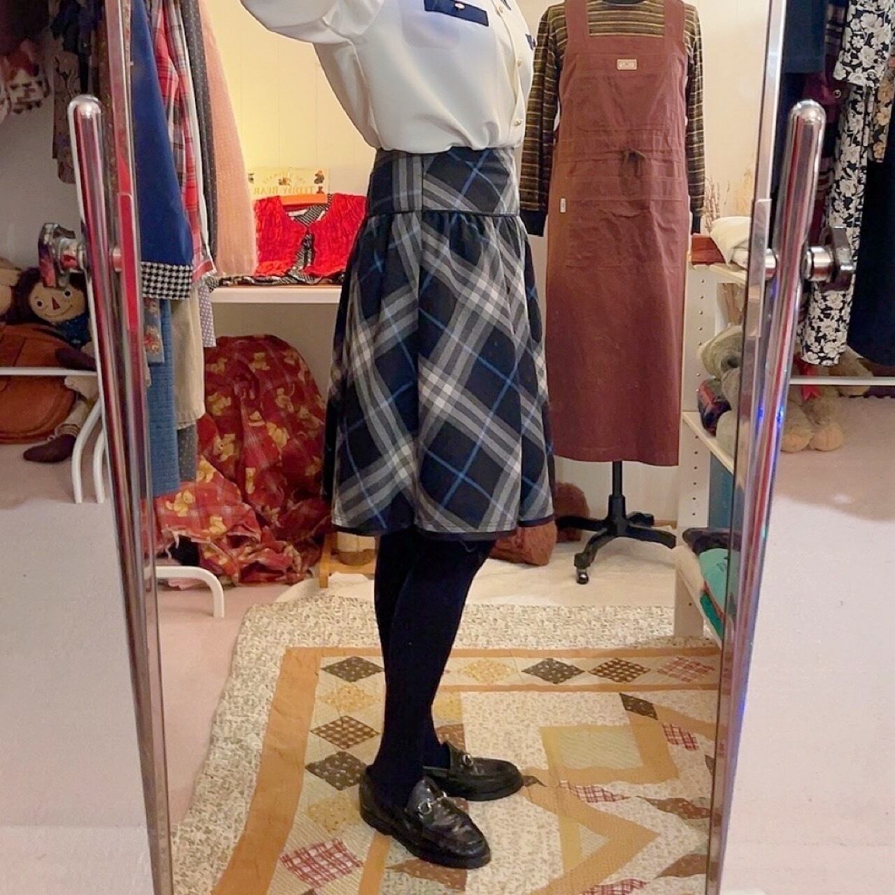 Burberry / blue check flare skirt