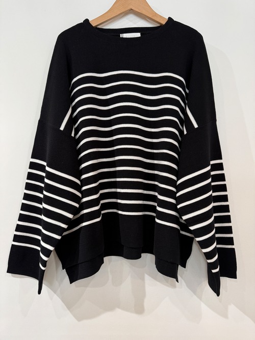 FILUM フィルム/  ウォッシャブルコットンニット　　ブラックxホワイト