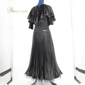 【美品 社交ダンス衣装】ブラック系 黒 上下セット レッスン パーティー Roger 無地 シンプル プリーツ 長袖 ロングスカート
