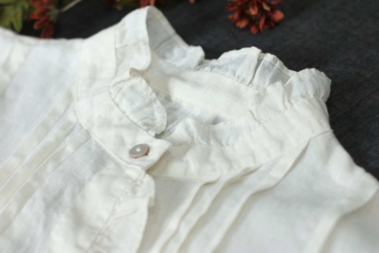 スイートフリルカラーリネンブラウス