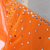 社交ダンス 衣装 スタンダード ドレス スタンダードドレス つきおか フロート レース 無地 デモ 競技 ワンピース オレンジ系 発表会 パーティ 無地 蛍光オレンジ ステージ衣装 ダンスコスチューム 発表用 競技用ドレス