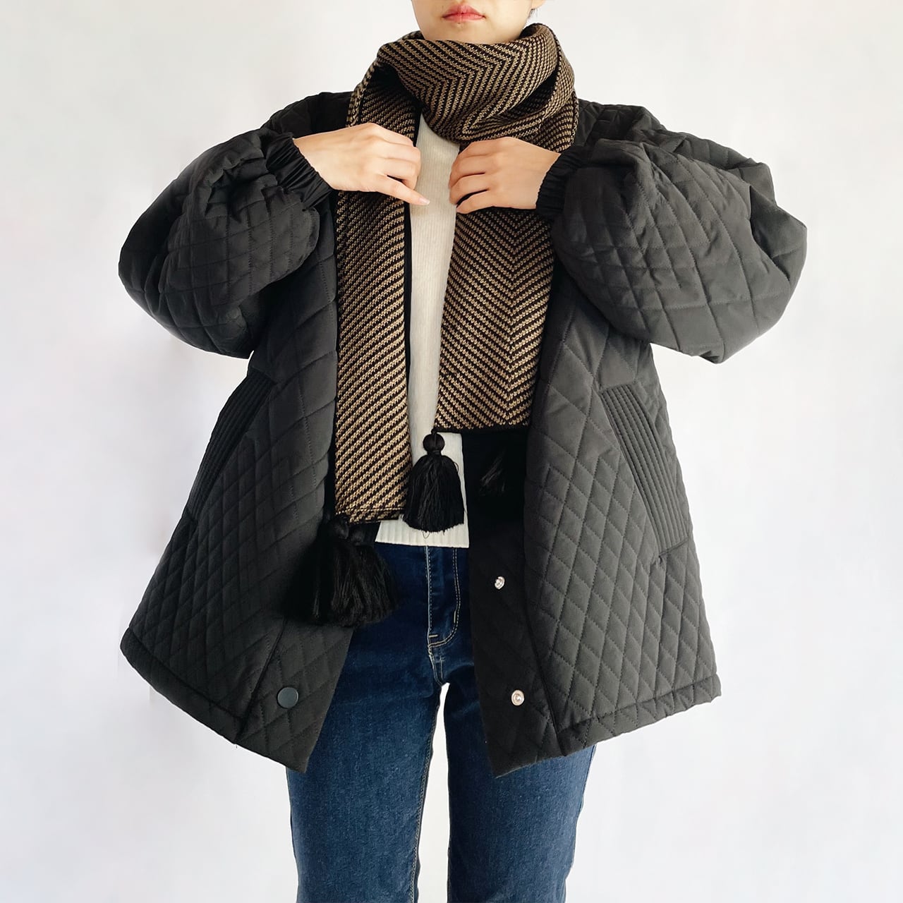 Quilting volume sleeve coat (black)