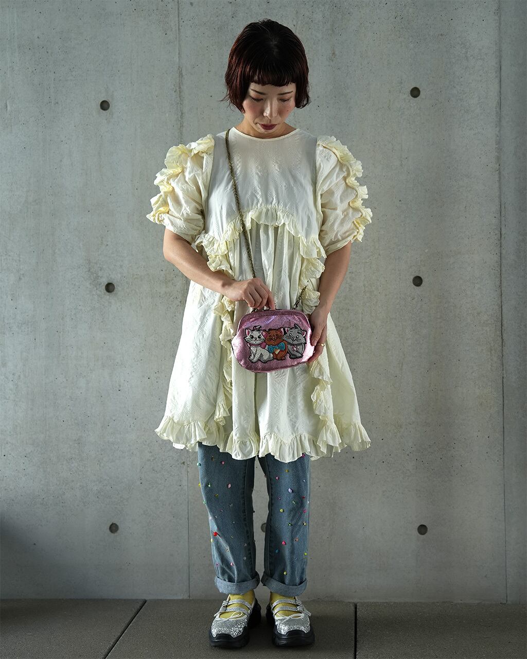 Disney 刺繍がま口ショルダーバッグ / The Aristocats (Metallic pink