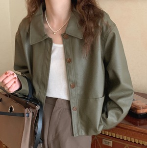 モスグリーンレザージャケット　A01248