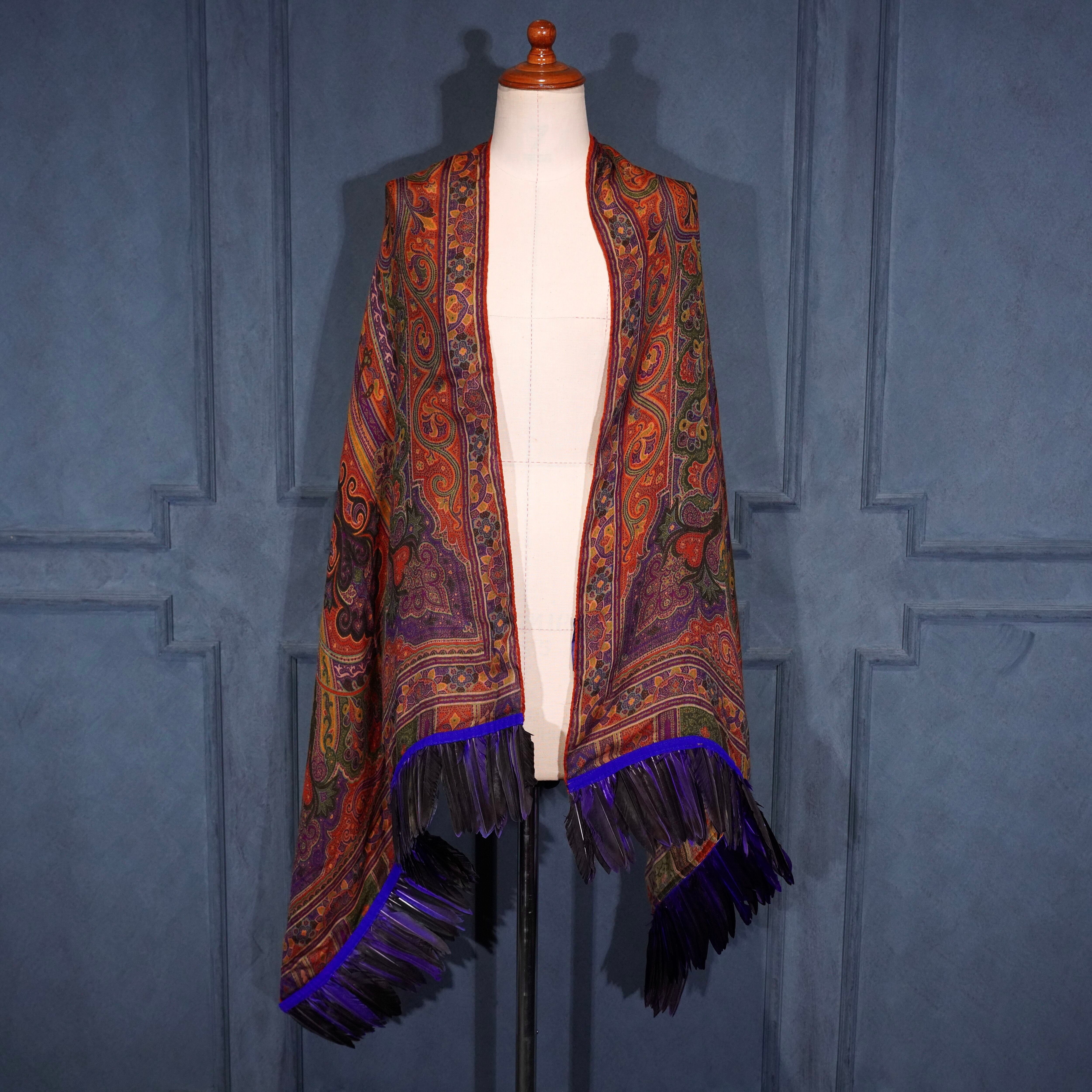 ETRO PAISLEY PATTERNED SILK WOOL FEATHER DESIGN SHAWL/エトロ