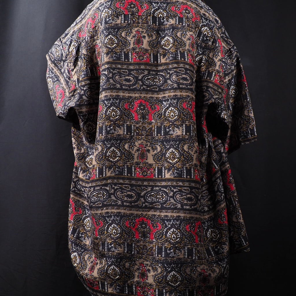 Bewitching Ethnic art full pattern SS Drape silk shirt