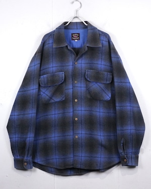 【Caka act2】90's “Indian Motorcycle” Blue × Black Ombre Check Flannel Shirt