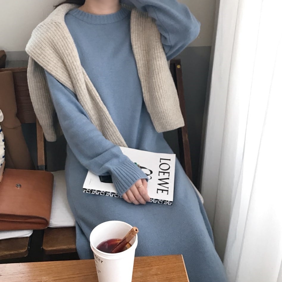 ロールアップが可愛い ニットワンピース