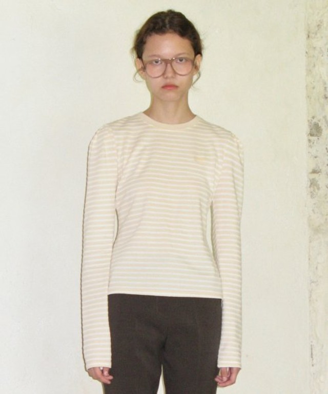 [SINOON] STRIPE PUFF LONG SLEEVE (CREAM YELLOW)