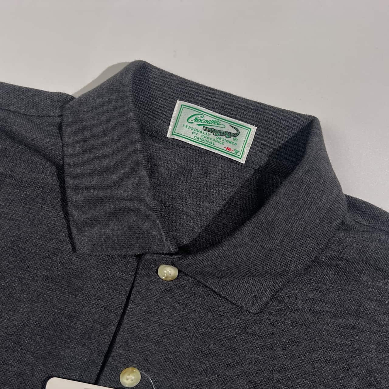 新品 タグ付き Crocodile クロコダイル ワンポイント刺繍 鹿子 長袖 ポロシャツ M/ダークグレー系 メンズ