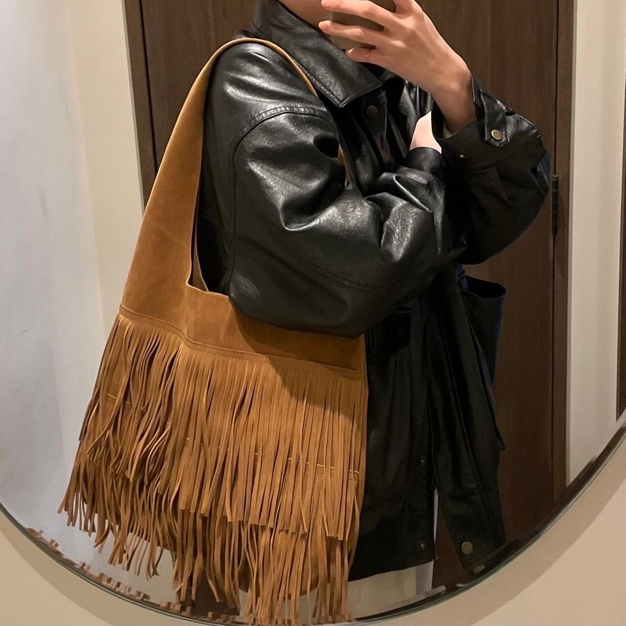 フリンジスエードトートバック【キャメル】＿ | REEED e select three