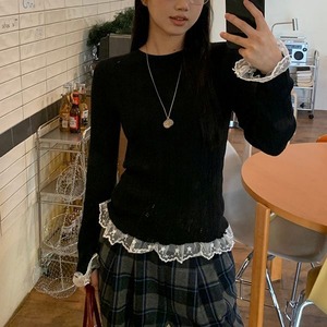 Lace Trim Knit Pullover 502215