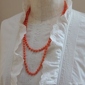 英国アンティークジュエリー 9ctゴールド コーラル ロングネックレス(ソーティングメモ付)