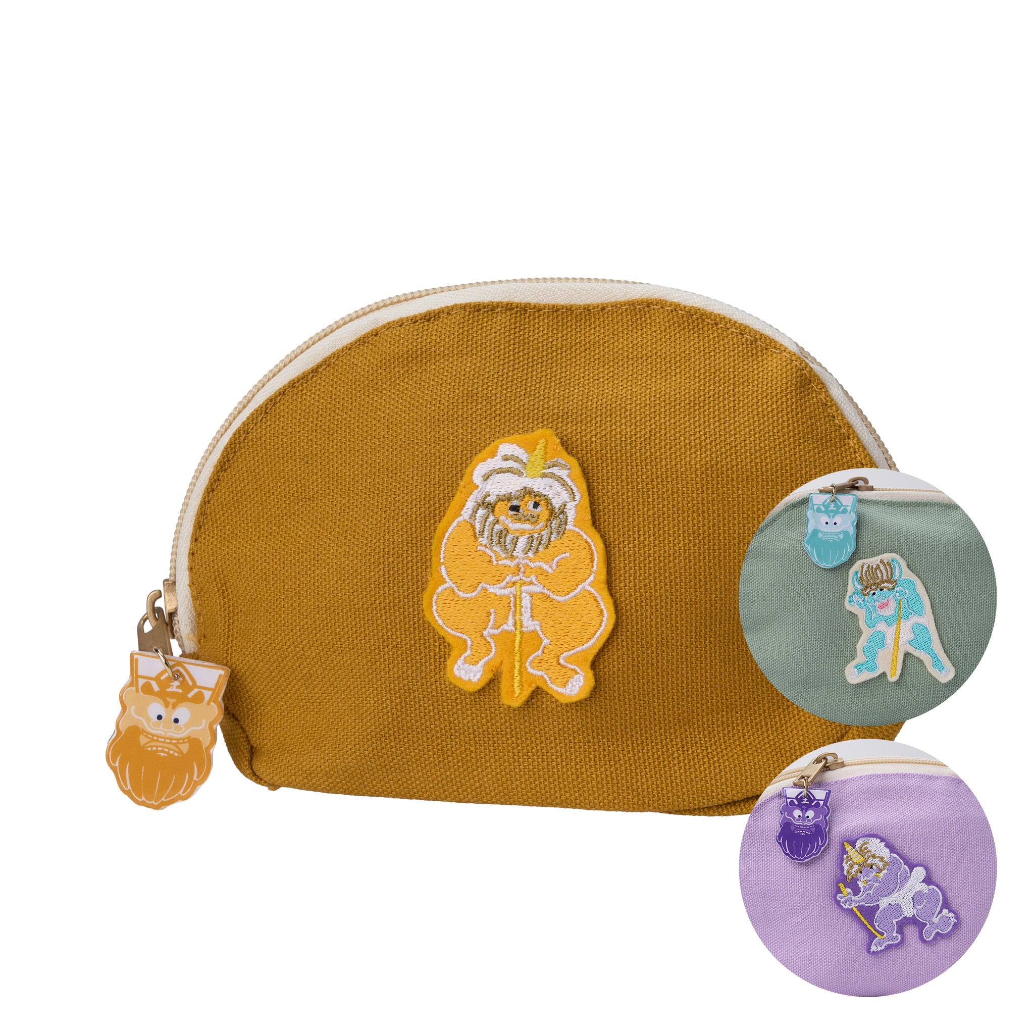 閻魔王お守りポーチ (刺繍) オレンジ/紫/水色