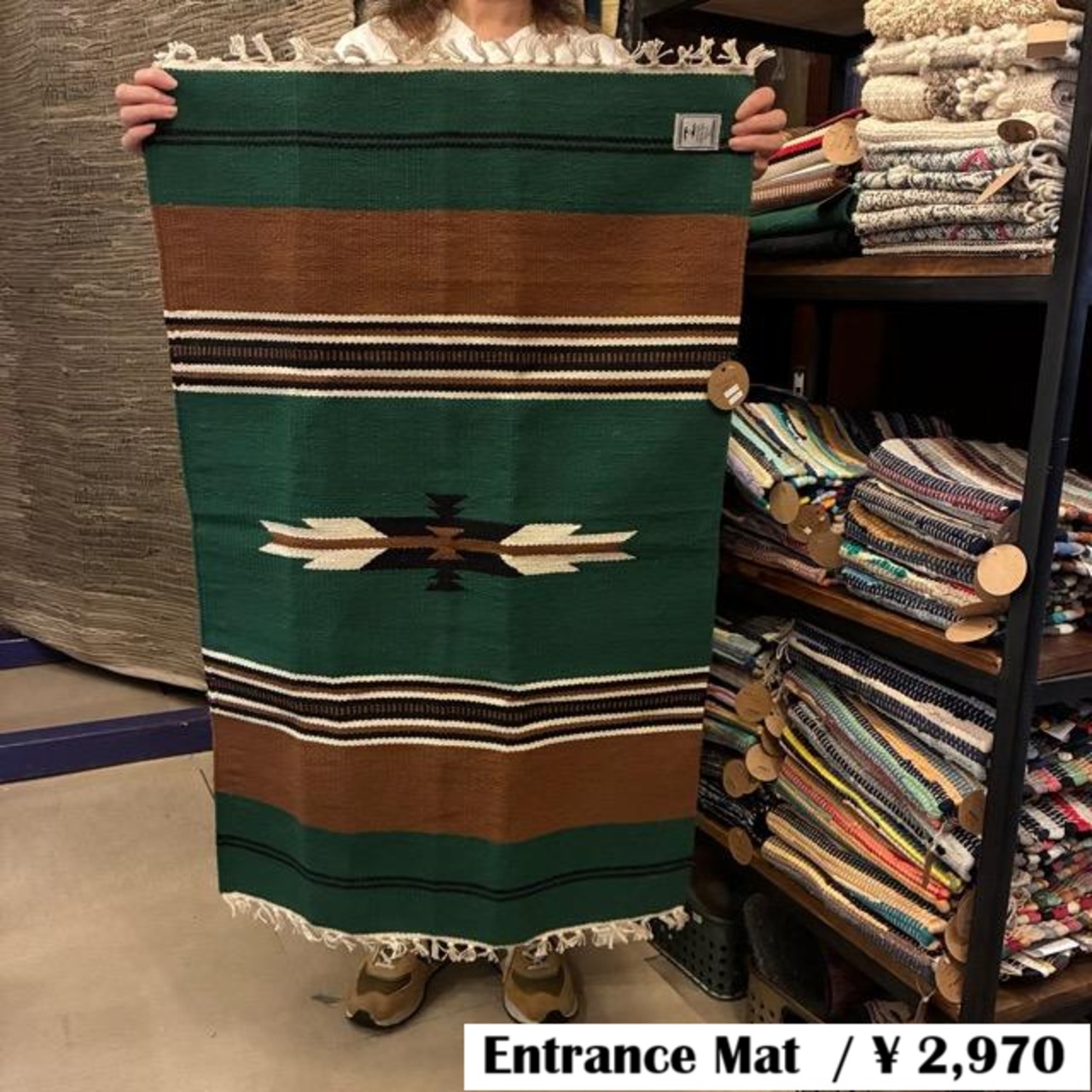 India Ortega mat 3color　インド　オルテガマット　90×60cm　全3色　ブラック　グリーン　ベージュ　玄関マット　チマヨ柄　ネイティブ柄　アメリカン