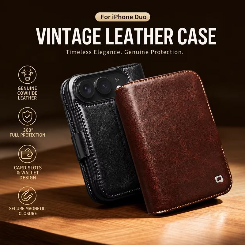 ◇iPhone Duo◇ Genuine Leather Stitching Classic Flip Case / 本革