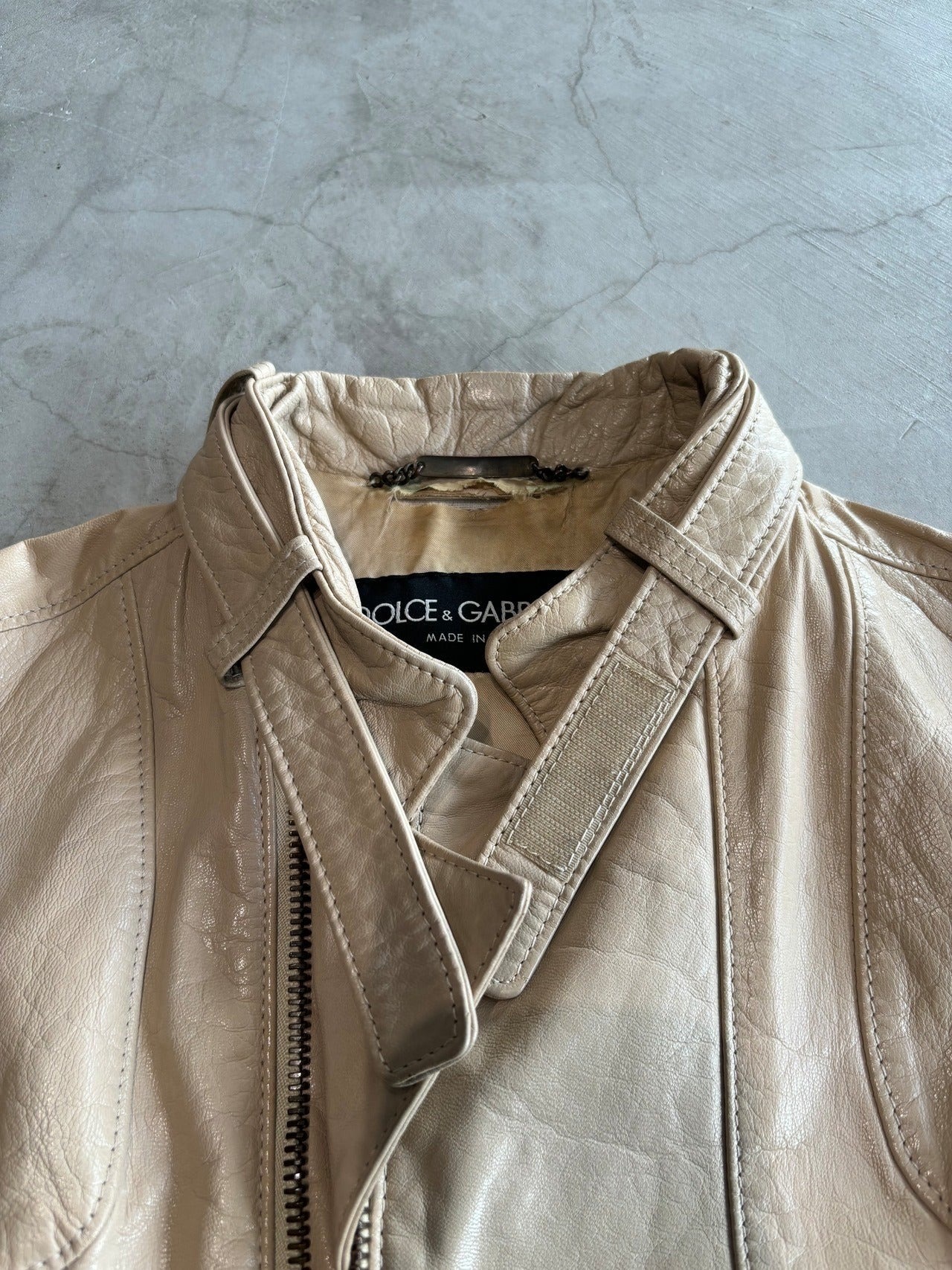 DOLCE & GABBANA, Leather Jacket Beige