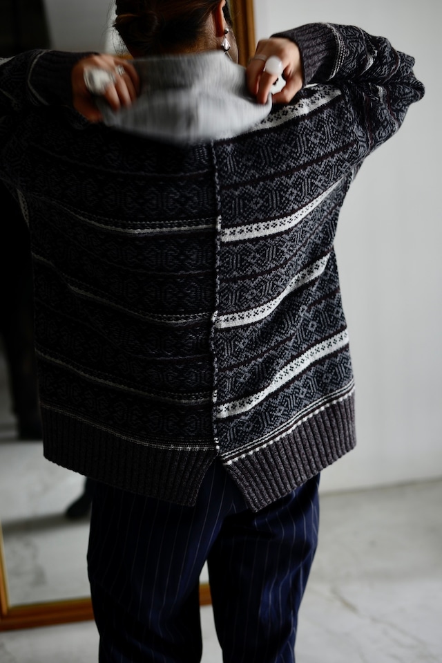 Ex.Nikki ESSENTIAL PIECES / wool / cashmere crazy pattern Nordic Crewneck(black mix)