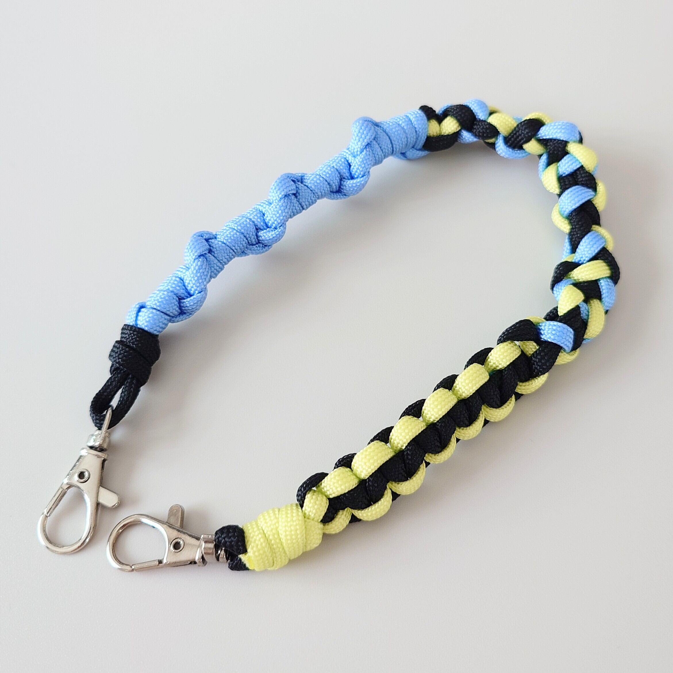 パラコード ショートストラップ(イエローグリーン×タフツブルー