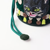 Nathalie Lete Beaded Drawstring Bag Black cat ナタリーレテ ガラスビーズポーチ Black cat