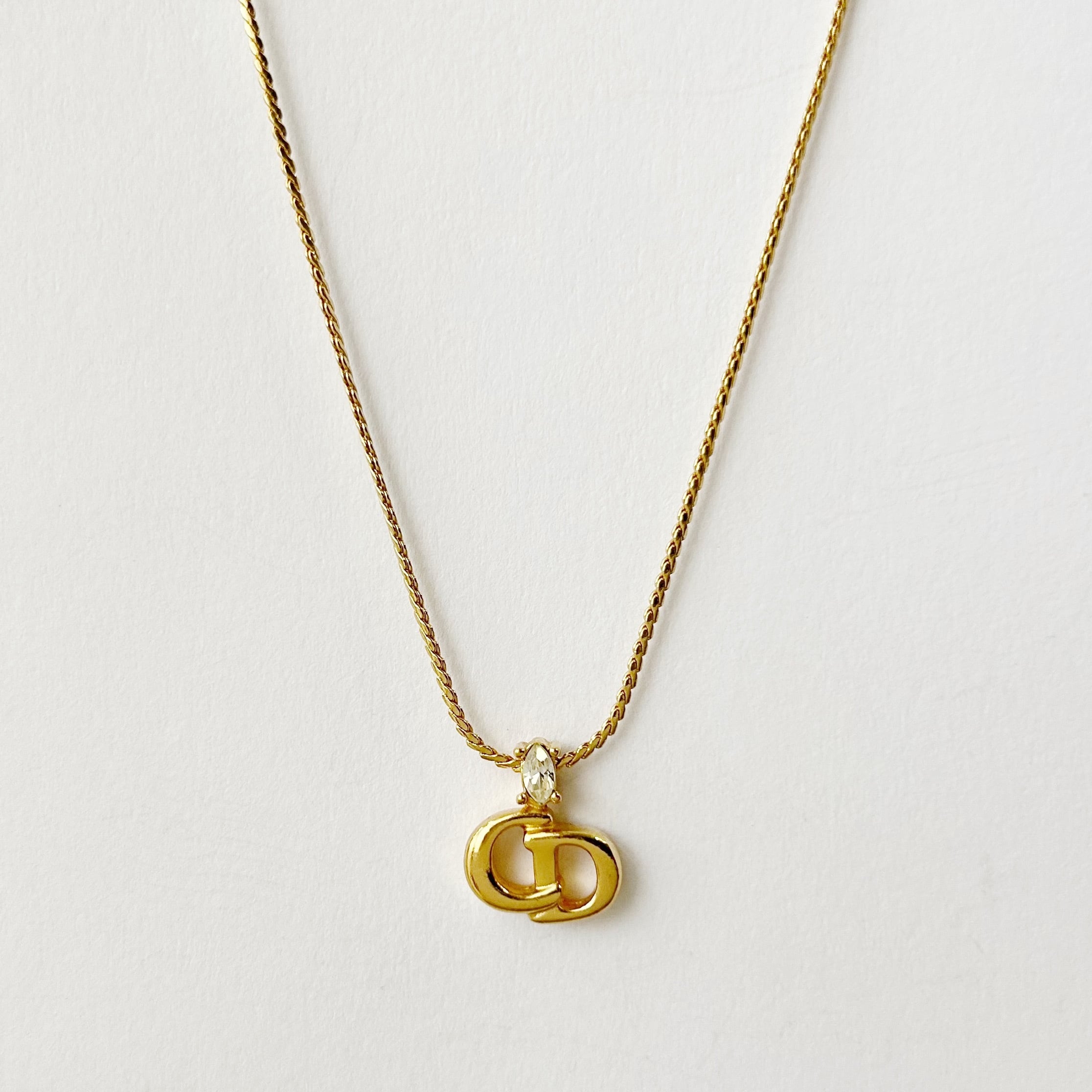 N7003】Christian Dior one stone logo necklace/クリスチャン