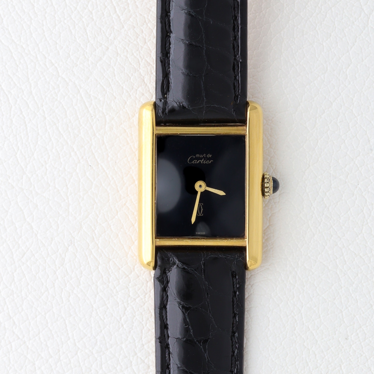 カルティエ マストタンク SM ロゴ付き×黒文字盤 手巻き