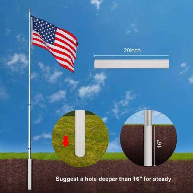20' Flag Pole Aluminum Telescopic Flagpole Kit U.S Flag Ball Fly 2